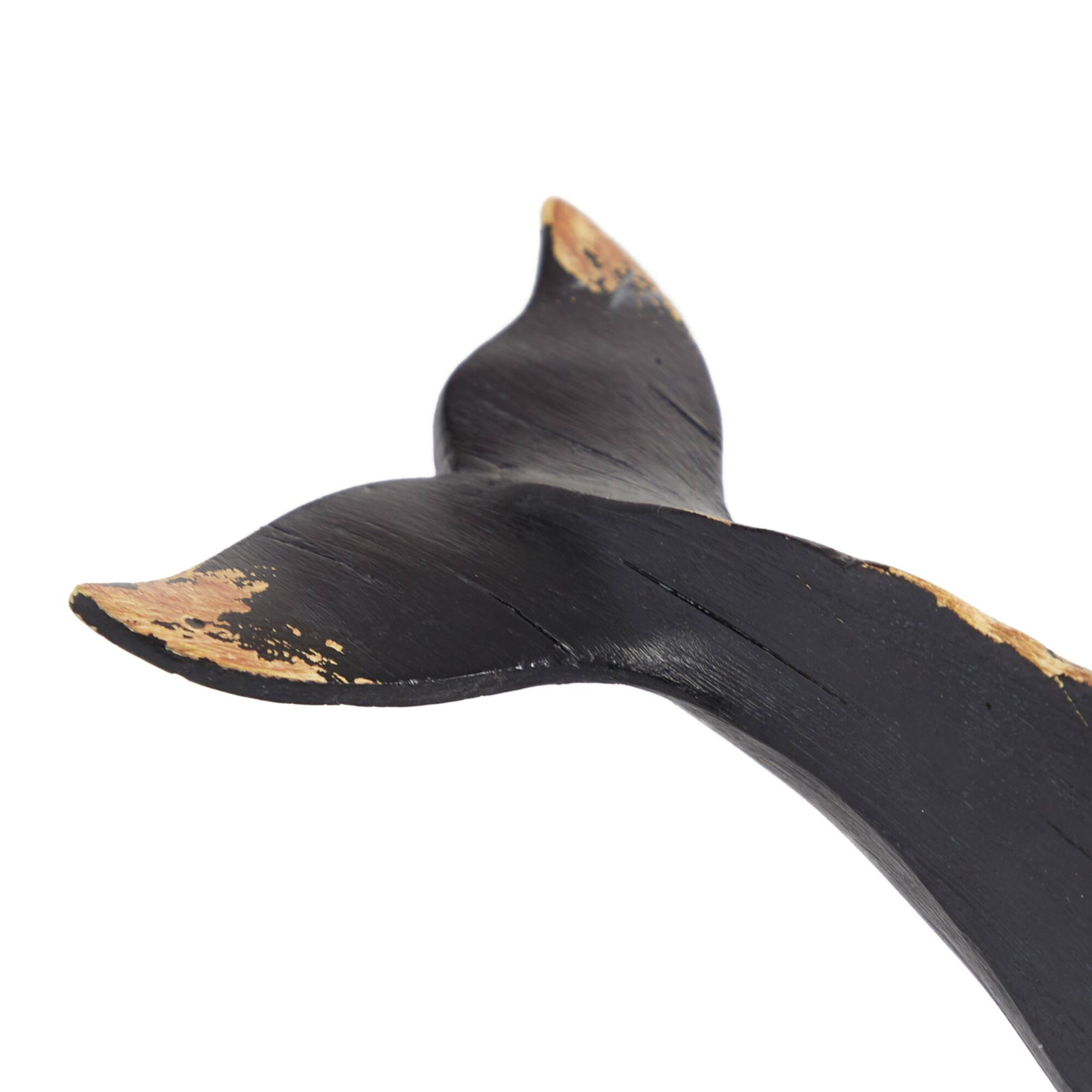Black Polyresin Coastal Whale Sculpture, 4" x 14" x 5"